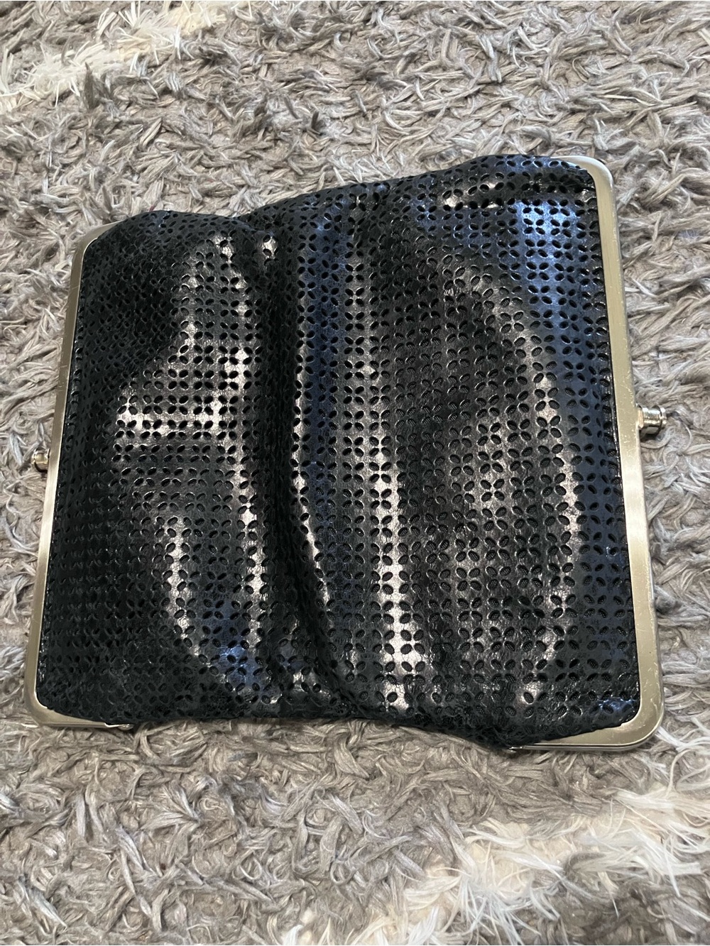 Hobo int - Black Perforated Leather Frame Clutch wallet
